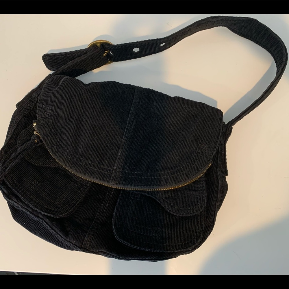 Lucky Brand black corduroy handbag hobo style